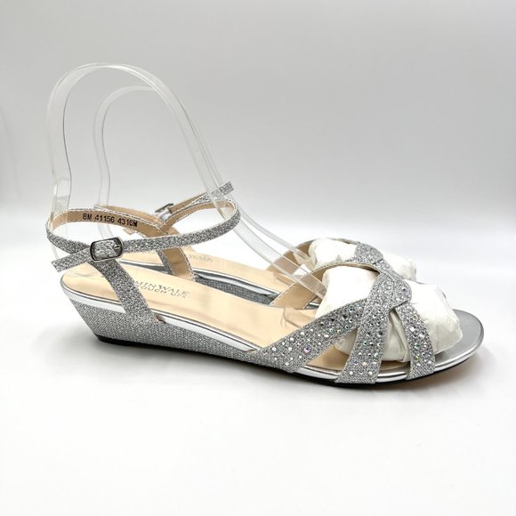 Benjamin Walk Touch Ups Womens Lena Silver Low Wedge Dress Sandals Heels Shoes 8 - Picture 1 of 16